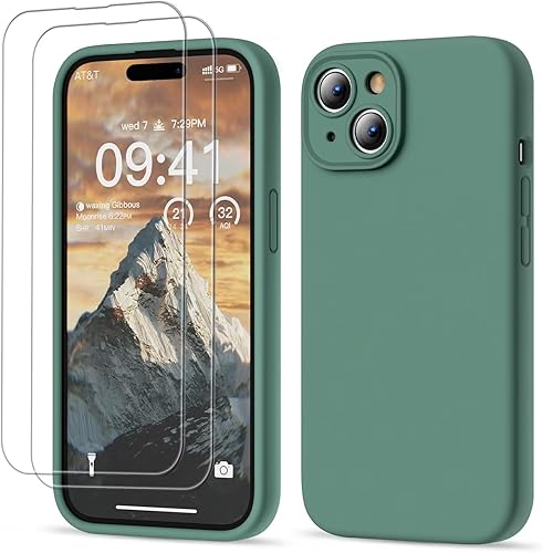 GOODVISH Funda compatible con iPhone 15, silicona mejorada protección mejorada de la cámara funda para teléfono con 2 protectores de pantalla, forro