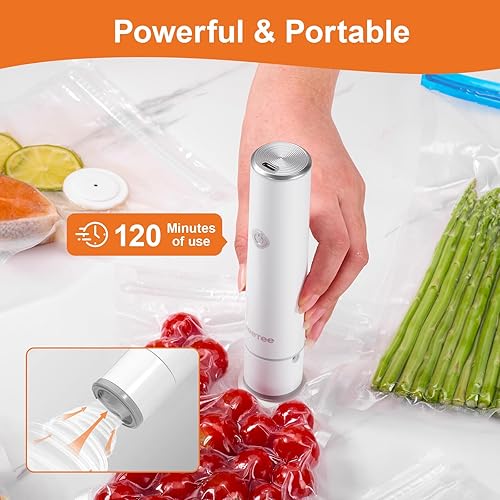 Miniatura 8 de JEETEE Sellador al vacío con 35 bolsas reutilizables para alimentos frescos, compactos y hechos a mano para sellar alimentos, portátil, blanco
