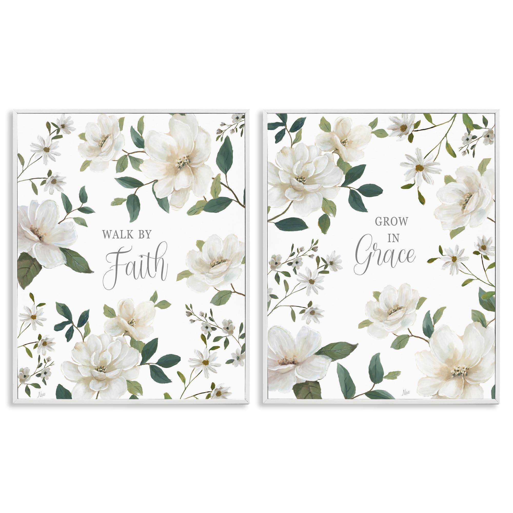 Stupell Industries Coastal White (Textured) 'Spiritual Faith Sayings With Florals', 2Pc Framed Giclee Art Set 2, White, 24 X 30 Inches, Easy To Hang And Sturdy, Made In Usa, By Nan