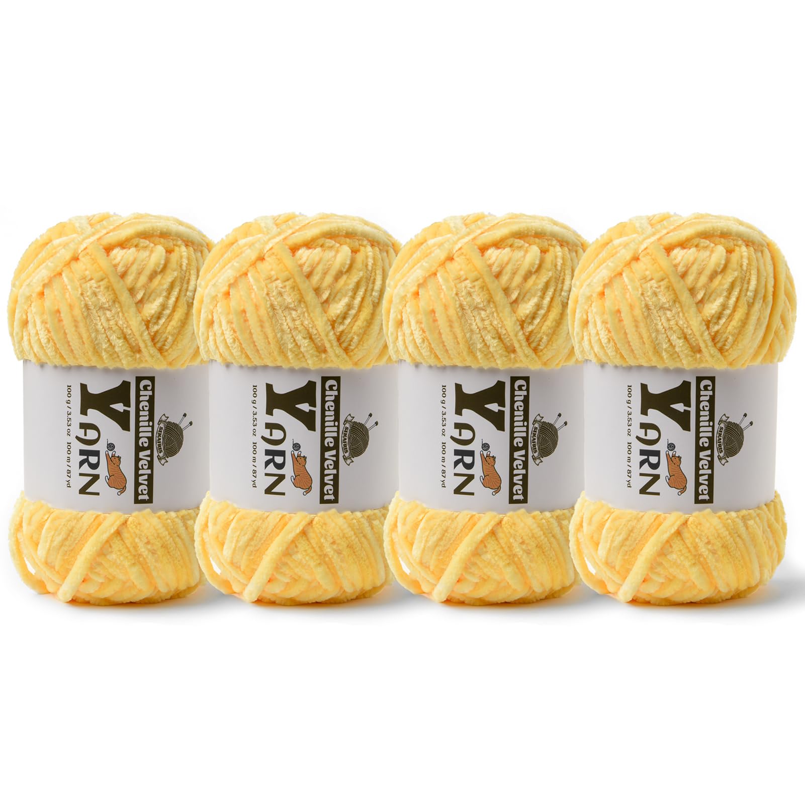 Chenille Crochet Light Yellow Yarn 4 Pack
