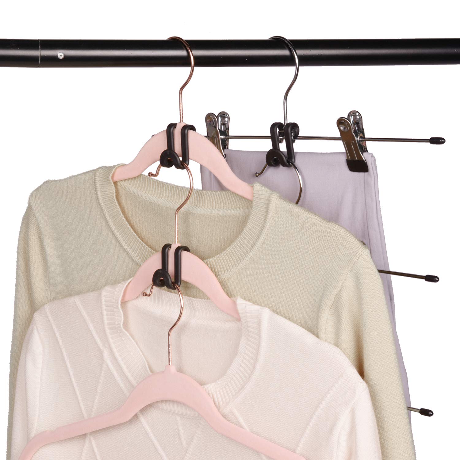 Ganchos de conexión para colgar ropa, perchas de ropa, clips extensores de perchas, ganchos en cascada, accesorios de terciopelo abrazables, ahorro de espacio para armario, paquete de 60