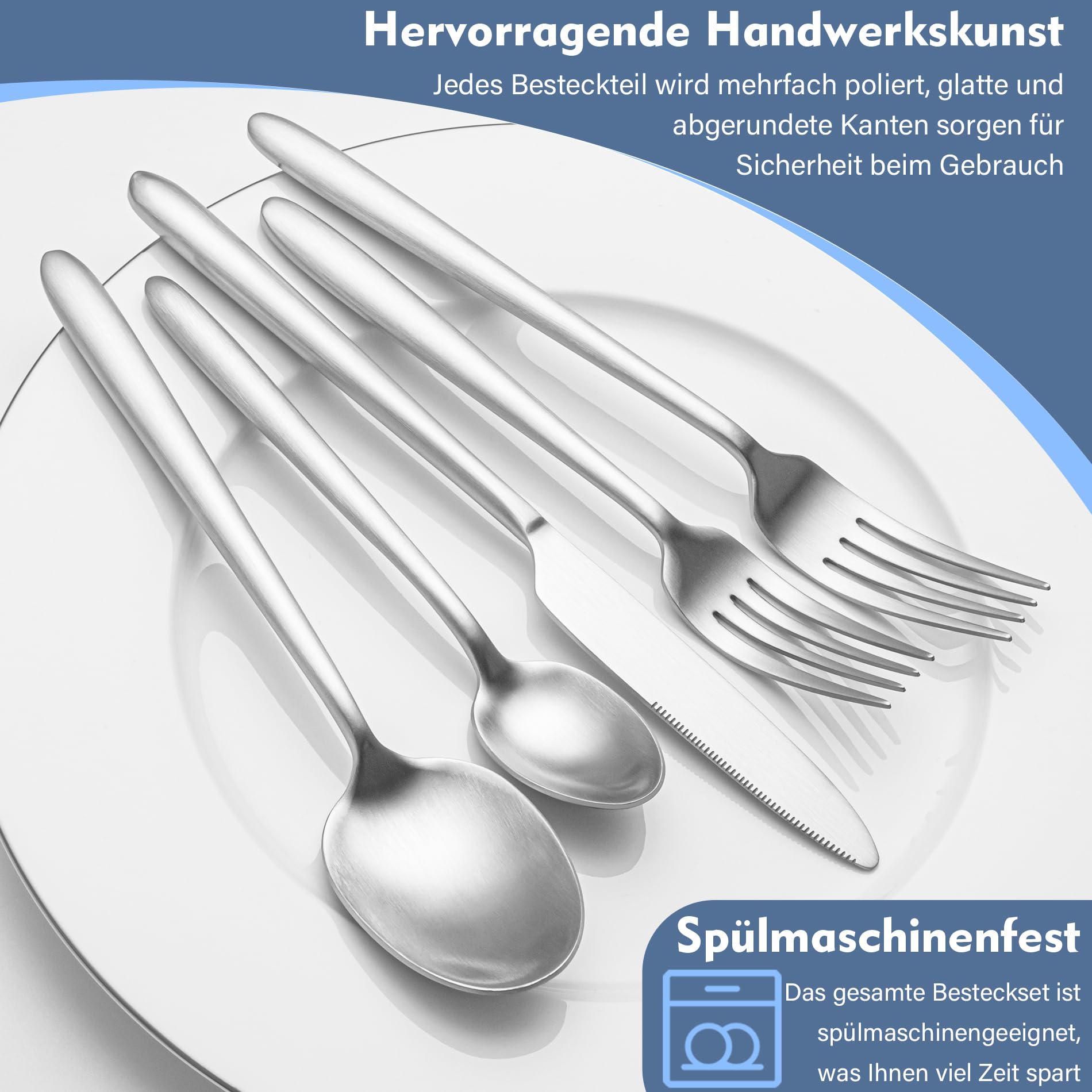 30-teiliges Schweres Besteck Set 6 Personen, EIUBUIE Elegantes Besteck Matt | Runder Griff, Hochwertiges Edelstahl Besteckset, Spülmaschinenfest, Essbesteck Set, matt gebürstet, Messer Gabel Löffel