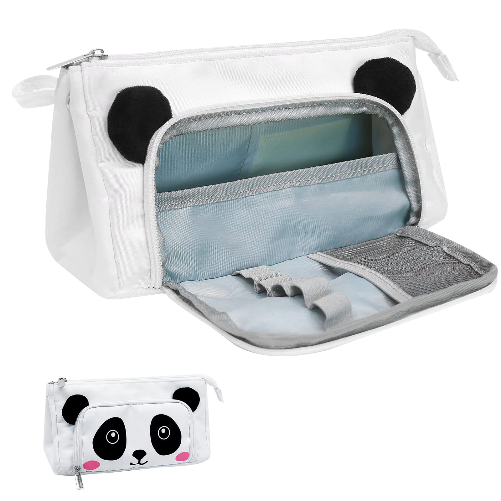 SumDirect Estuche grande con diseño de panda – Estuche de papelería de oficina de gran capacidad, impermeable, con compartimentos para niñas, niños, mujeres, estudiantes, adolescentes (blanco), White,