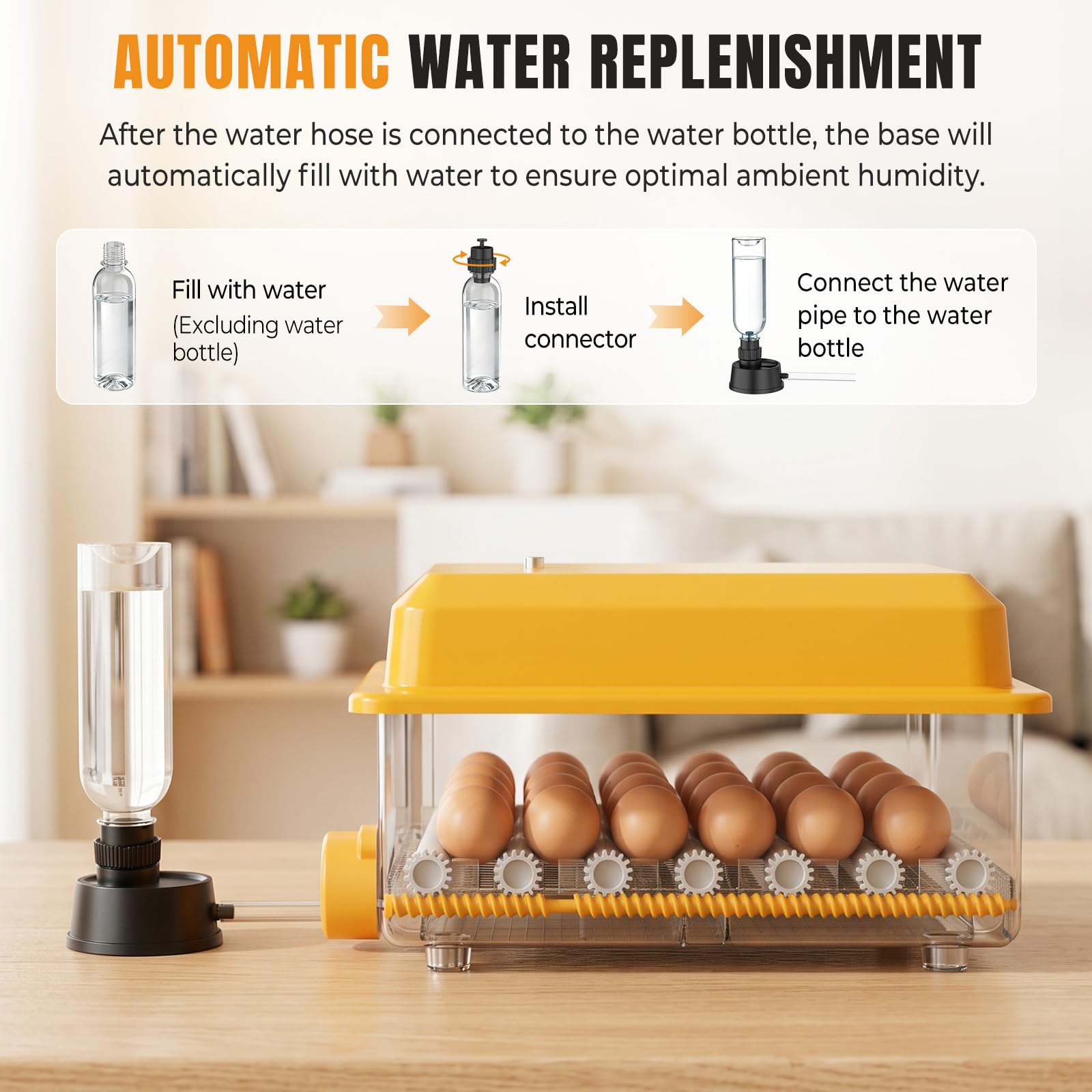 Couveuse Oeuf Automatique, Incubateur [16/36/64/120] Oeufs avec Retournement et Ajout d'Eau Automatiques, Double Alimentation 12V/220V, Contrôle Température, Mire-Œuf, pour Poules et Cailles