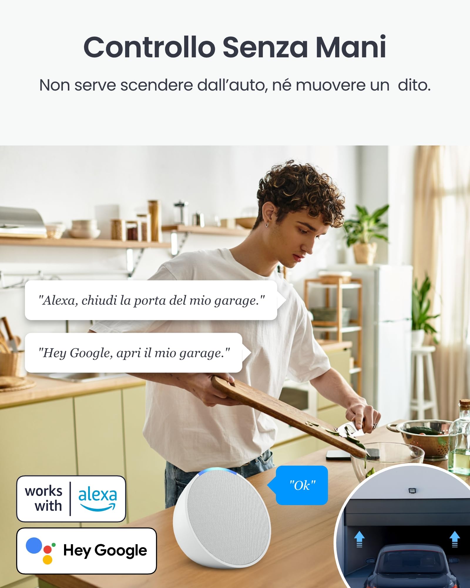 SwitchBot Smart WLAN apriporta garage, certificato New Matter, controllo APP, Alexa/Google/Siri/IFTTT/SmartThings supportato, modalità di notifica multiple, nessun hub richiesto