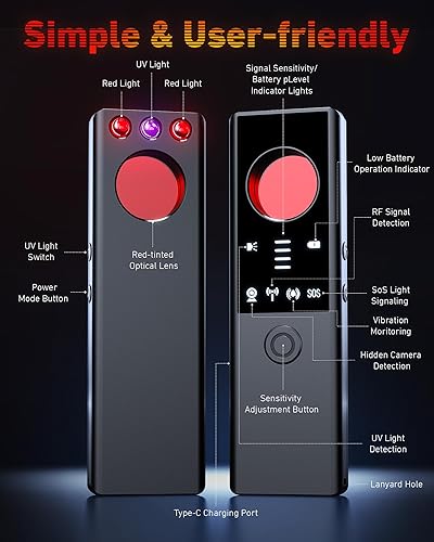 Miniatura 9 de Detectores de Cámaras Ocultas Anti-Espía - Rastreador GPS y Detector de Micrófonos 6 en 1, Escáner de Señal, Protector de Privacidad Recargable
