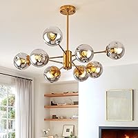 Vista 16 de Candelabro Sputnik de 6 Luces con Globo de Vidrio, Lámpara de Techo Moderna en Negro Mate y Oro, Lámpara Colgante Vintage para Sala de Estar