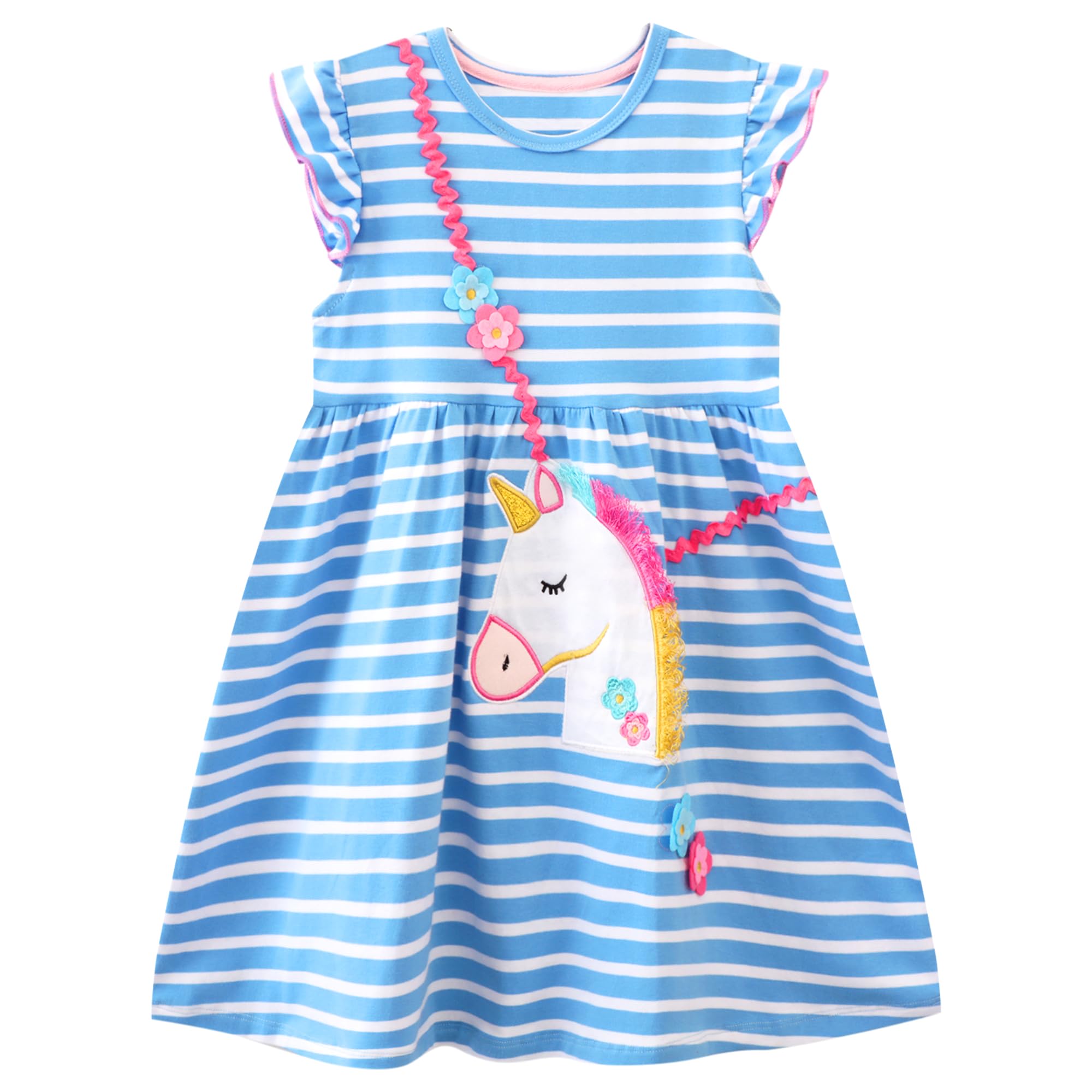 FILOWA Vestido para Niña Infantil Unicornio Flores Bordado Verano Disfraz Algodón Corazón Estrella Estampado Sin Mangas Vestidos Animal Patrón Casual Ropa Primavera Fiesta Cumpleaños Niños 2-8 años