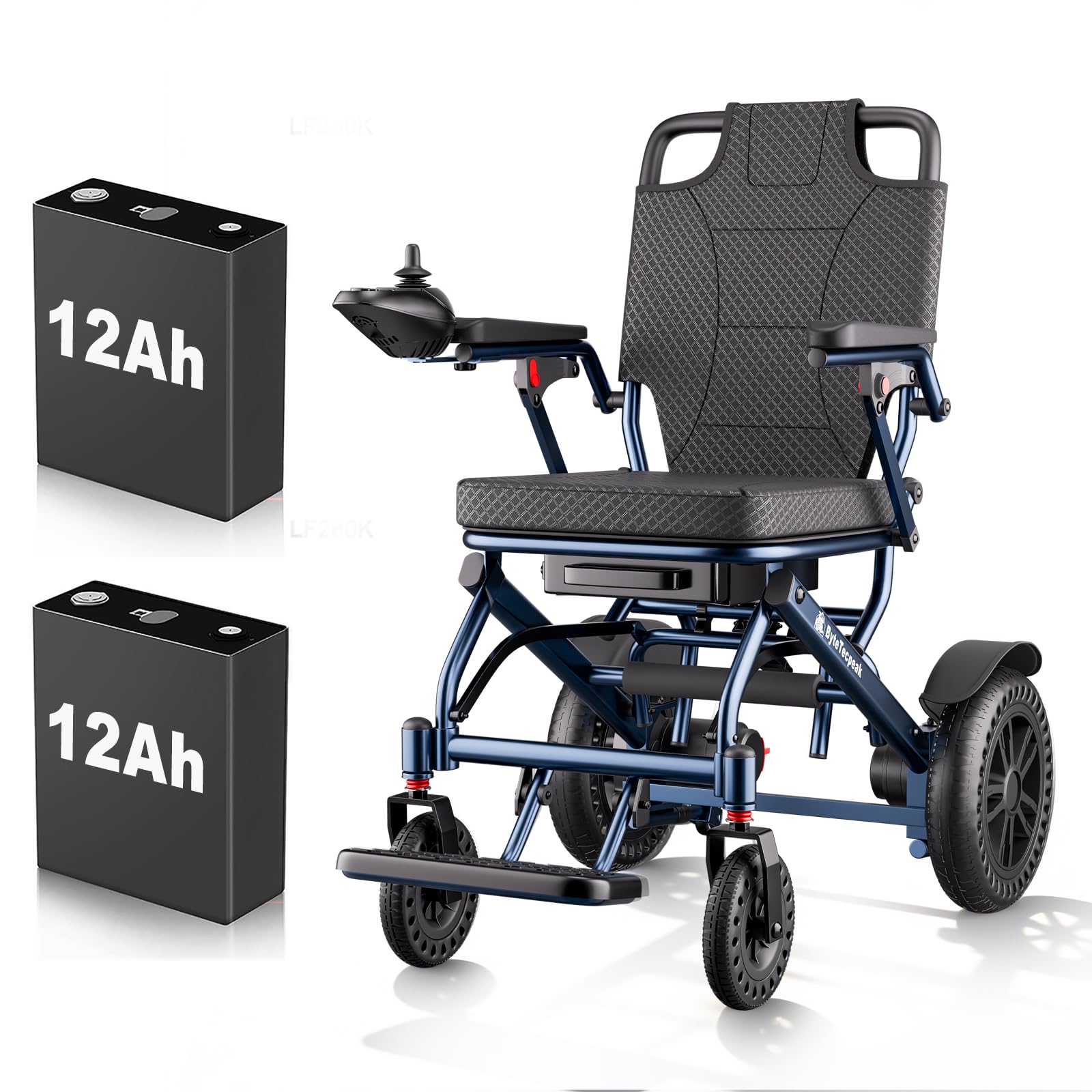 Elektrischer Rollstuhl Faltbarer 40 km Reichweite, 2 Akkus, D14 leicht E Rollstuhl, 18,5 kg ohne Akku, bis 150 kg, reisetauglich einfach zu transportieren mit komfortablem Sitz, für Reisen, Blau