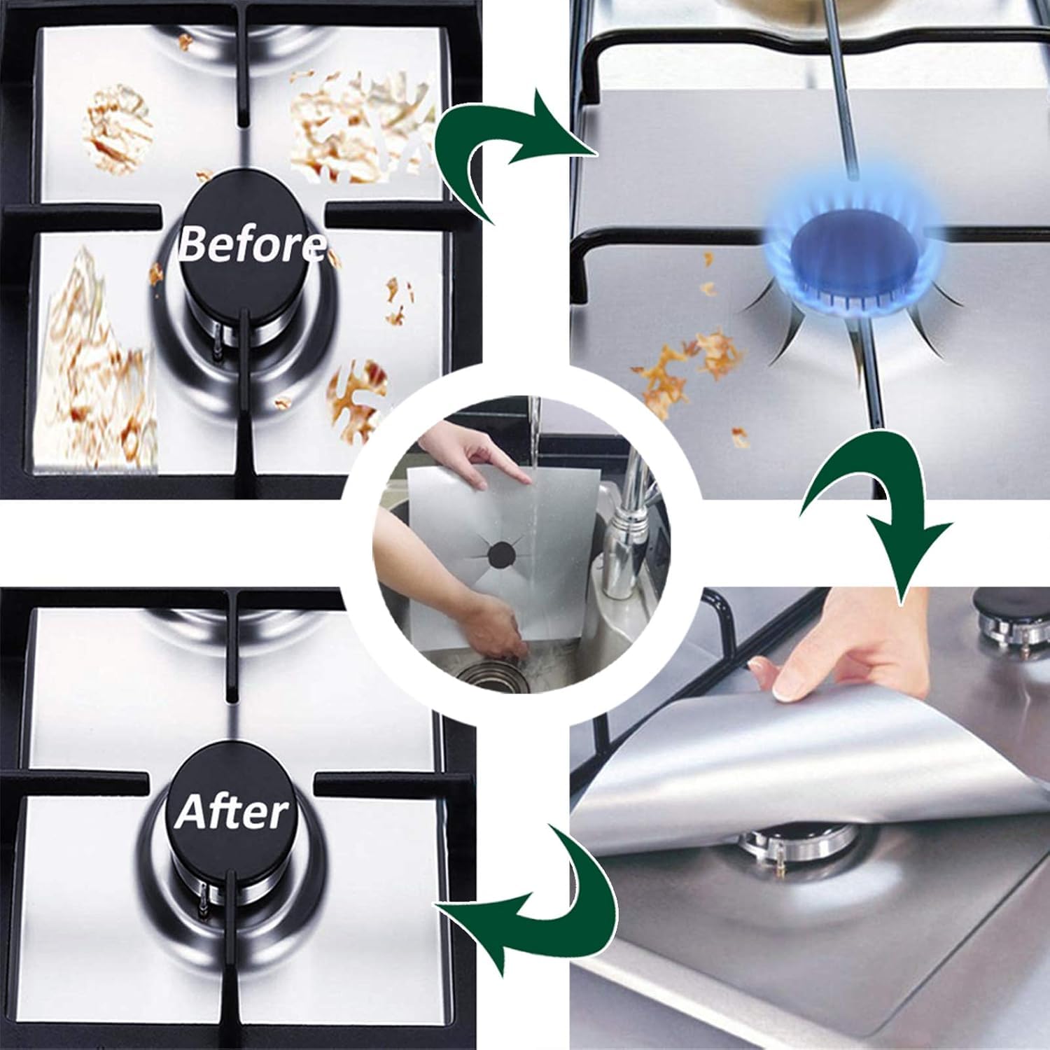 Kelexx Stove Burner Covers - 4PCS Upgraded Double Thickness Liners, Silver Nonstick Reusable Top Protectors, Easy to Clean Kitchen Stove Covers for Burners - Image 8 thumbnail