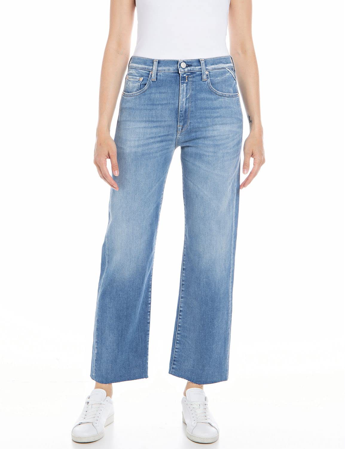 Replay Damen Jeans Reyne Straight-Fit, Medium Blue 009-1 (Blau), 27W / 28L