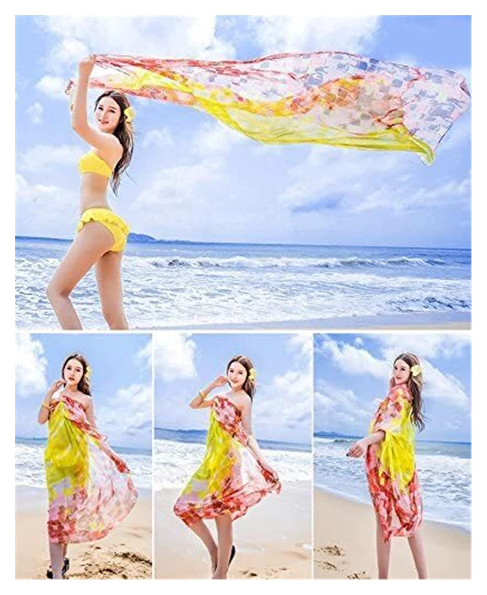 Kobiety Panie Stylowy Lekki Kwadratowy Wzór 190 cm X 150 cm Jedwab Czuć Pareo Sarong Wrap Kostiumy Kąpielowe Okładka Miękka