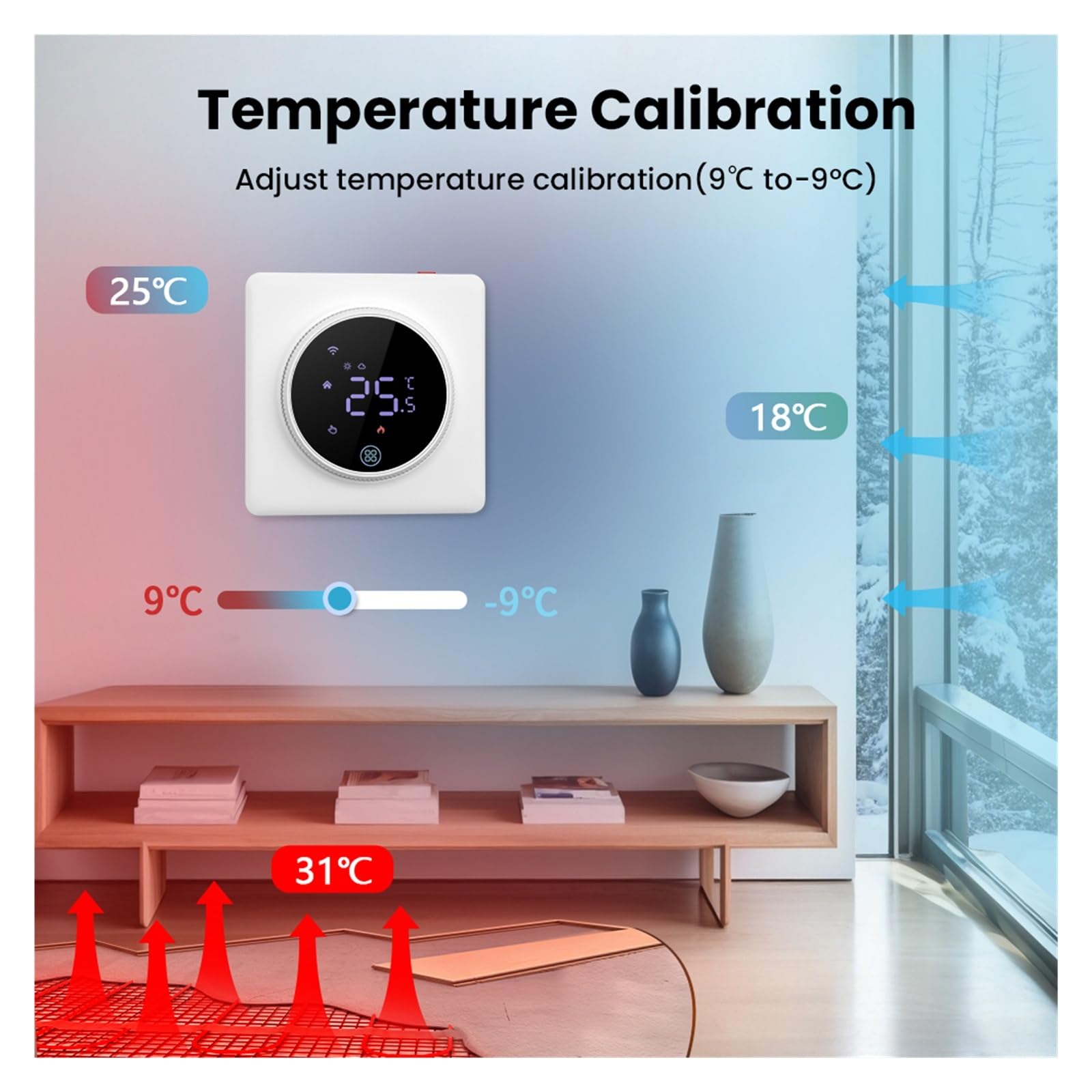 Inteligentny termostat, Pokrętło WiFi Termostat Inteligentny regulator temperatury Ogrzewanie elektryczne Woda Kocioł gazowy