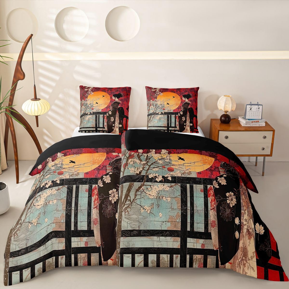 Homewish Japanischer Stil Bettwäsche Set 155x220 4teilig