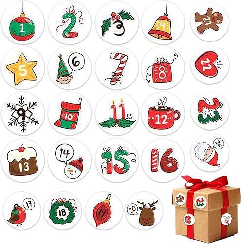 Miniatura 6 de Calcomanías de números de calendario de Adviento de Navidad, decoraciones navideñas para manualidades, mejora y simplifica tu agenda, diario,