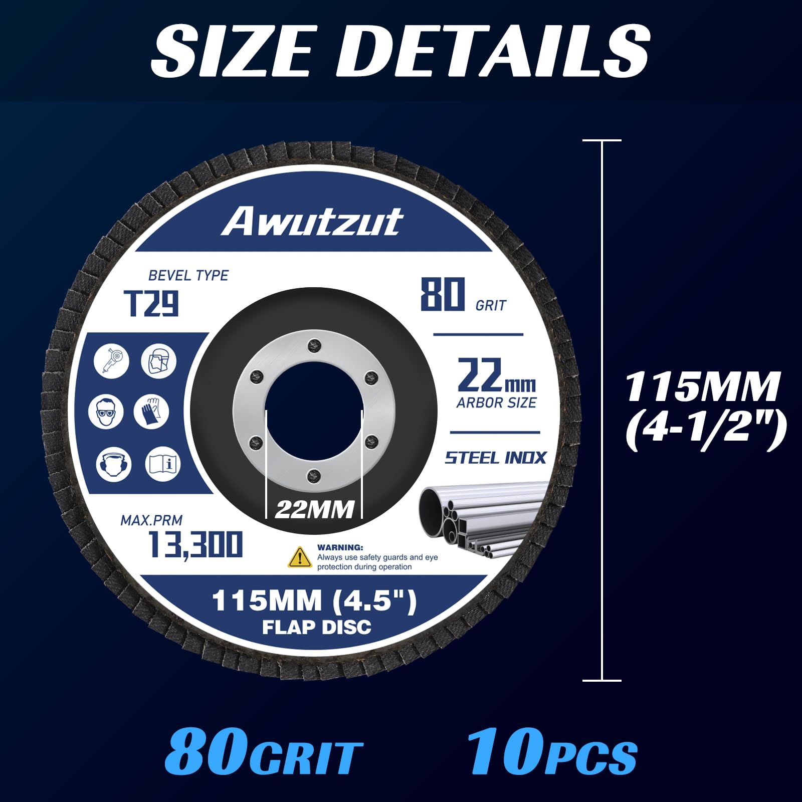 Disque à Lamelles 115MM Grain 80 pour Meuleuse d’angle Abrasif Meuleuse 10PCS