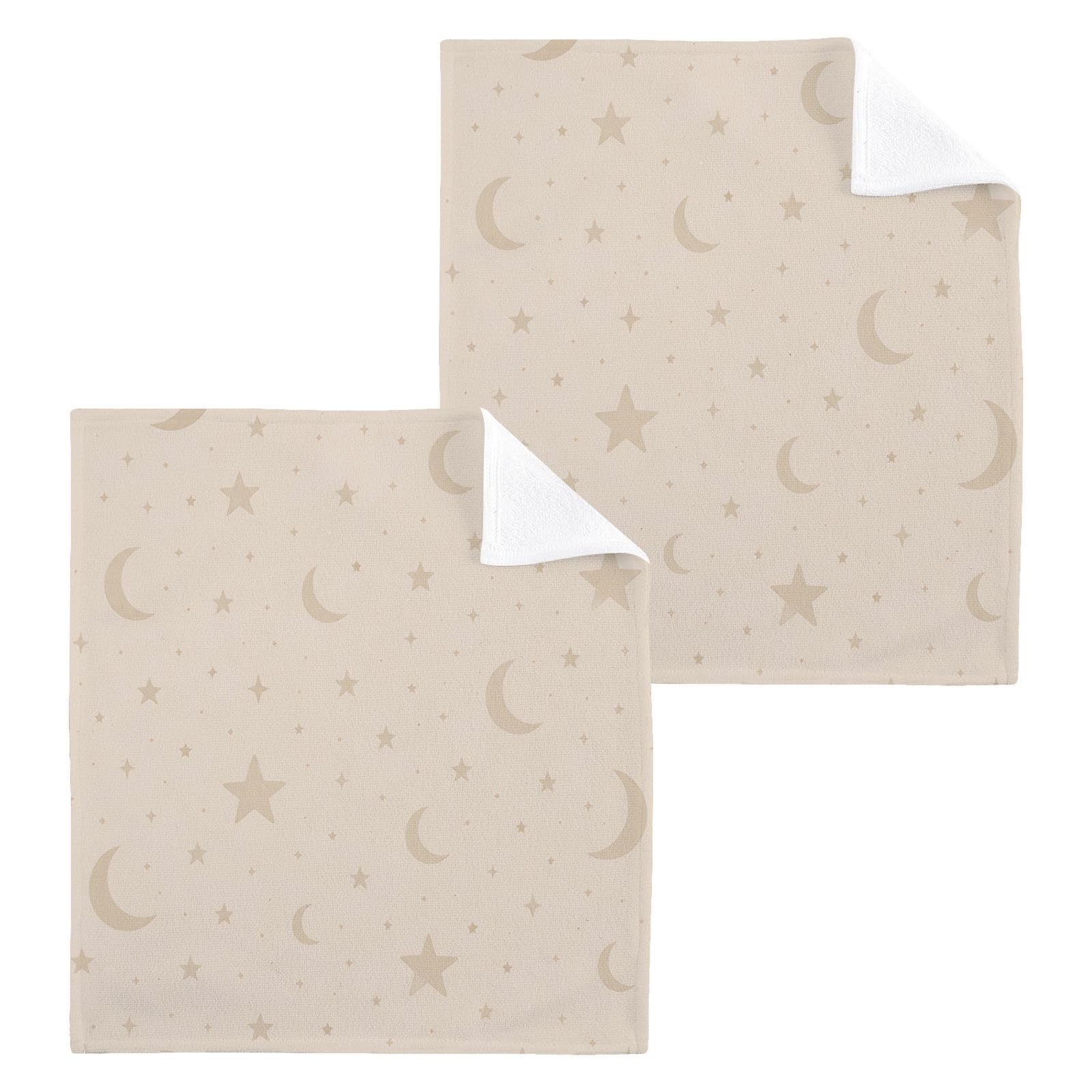 BOESI Moon Star Sky 12x12in Cotton Washcloth,Soft Absorbent Face Towel