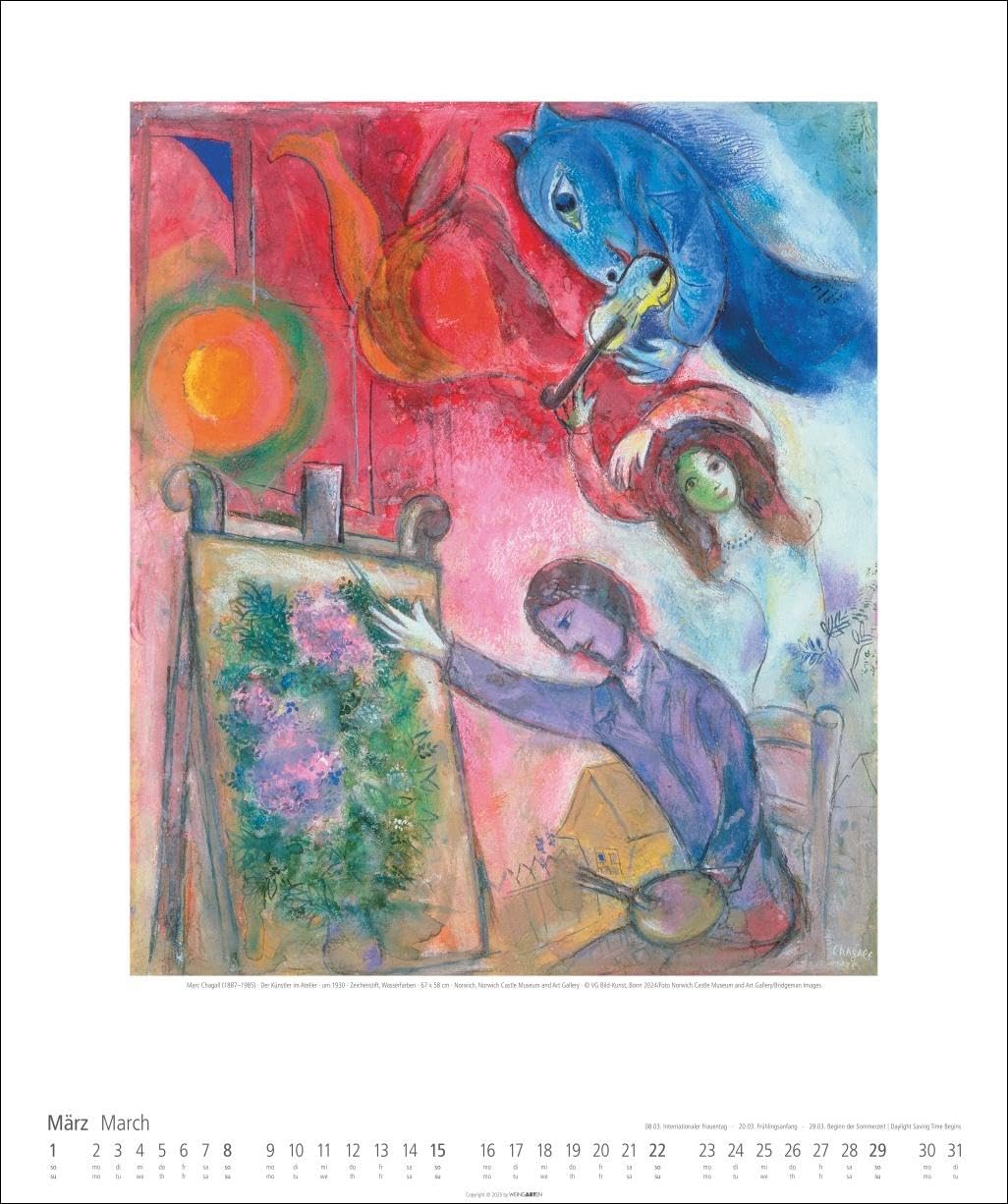 Marc Chagall Kalender 2026: Kunstvoller Wandkalender mit farbenprächtigen Meisterwerken des 20. Jahrhunderts. Großer Kunst-Kalender 2026. 46 x 55 cm. Hochformat