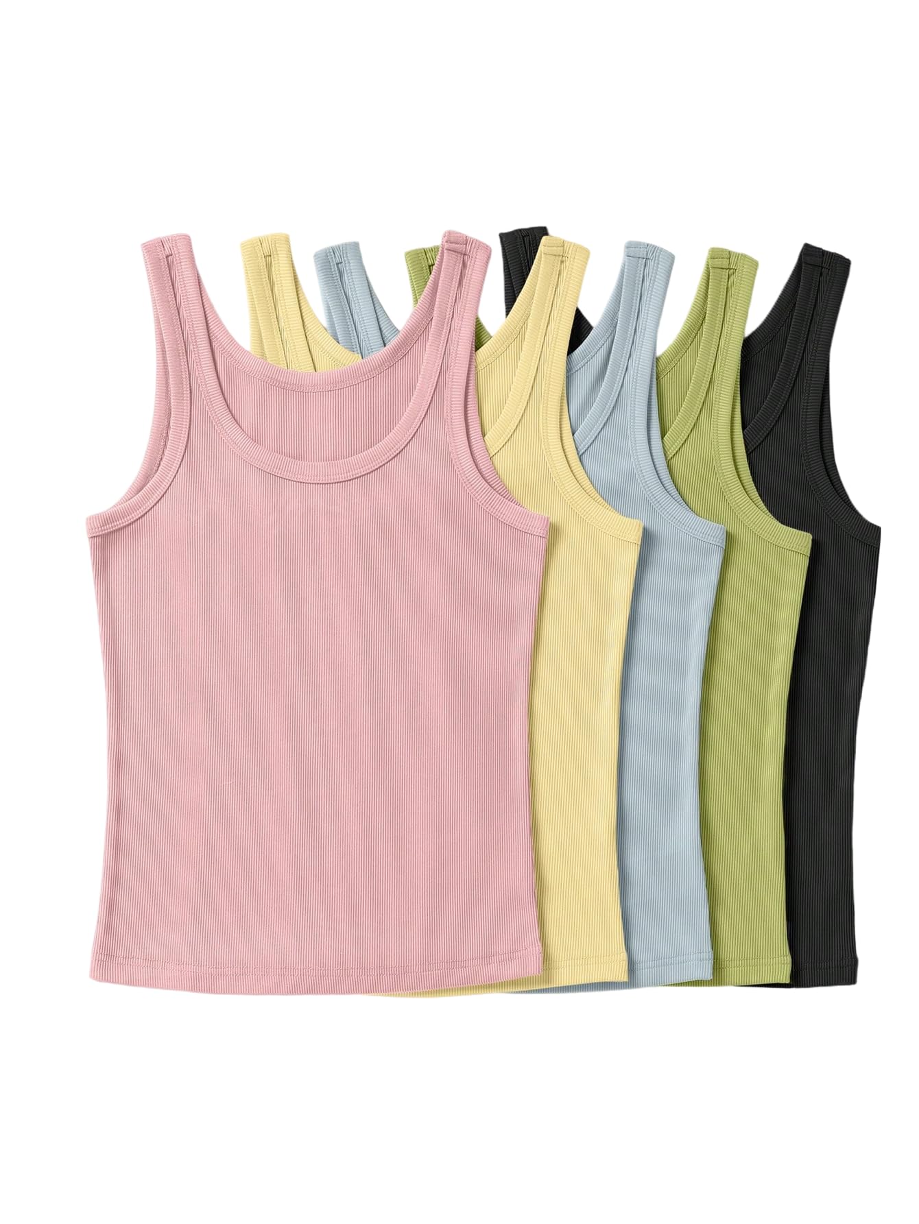 SOLY HUX Womens Ribbed Tank Top 5 Piece Set Sleeveless Scoop Neck Fitted Summer Basic Tops