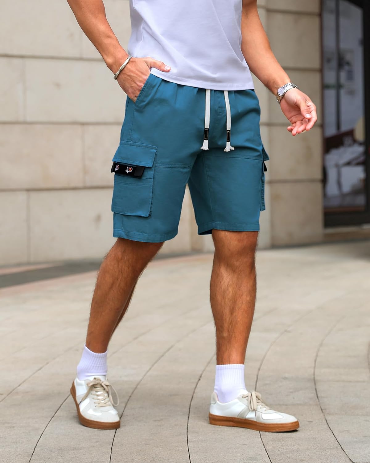 APTRO Men's Cargo Shorts Elastic Waistband Drawstring Summer Casual Cotton Big & Tall Relaxed Fit Work Shorts - Image 4