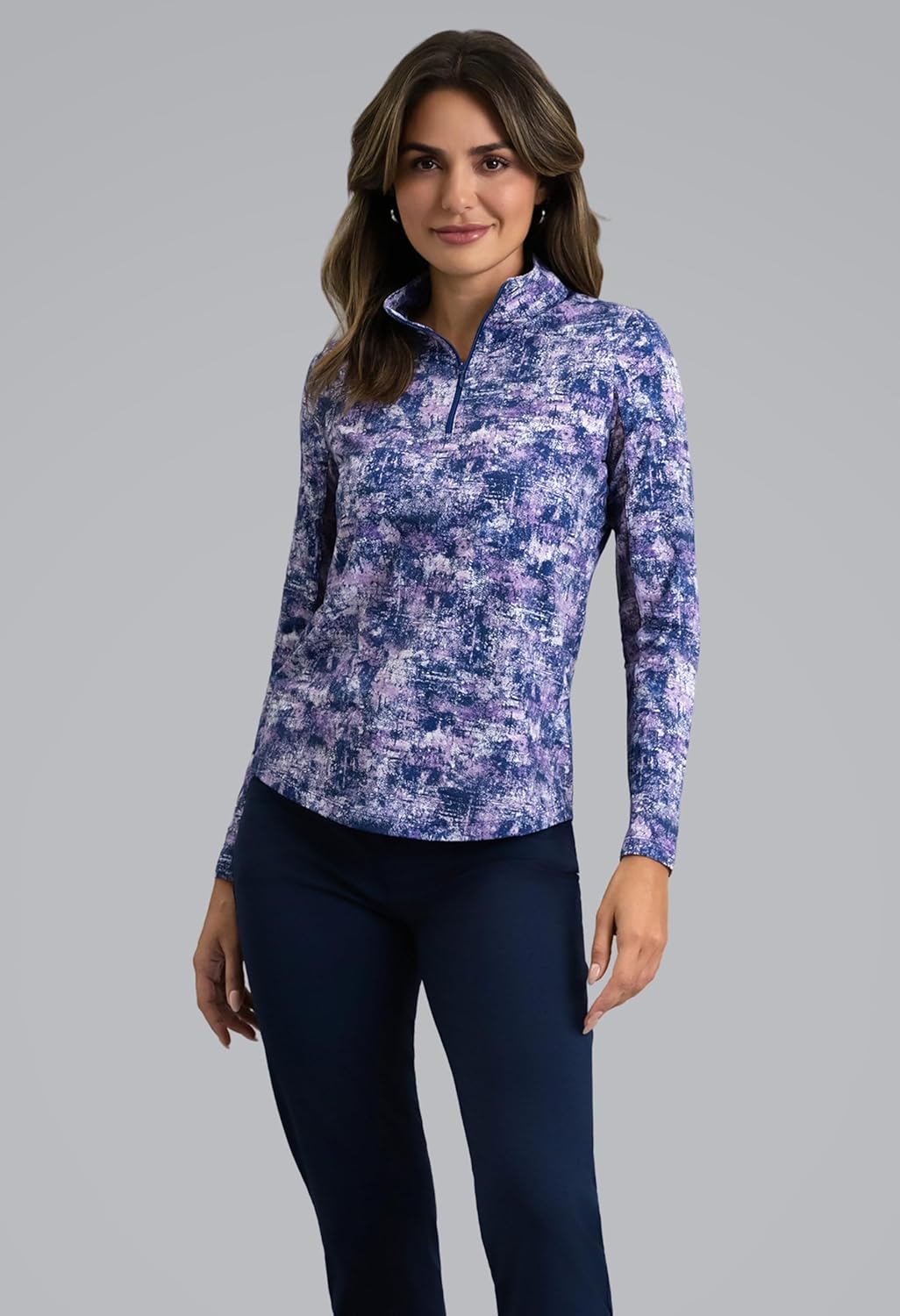 IBKUL UPF 50+ Sun Protection, Icefil Cooling, Moisture-Wicking Kate Long Sleeve Mock Neck Top