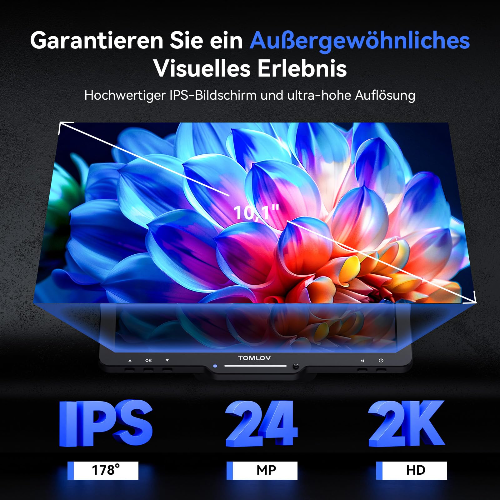 TOMLOV TriL110 10,1" IPS Mikroskop mit 3 Objektiven, Lötmikroskop mit LED | Drehbarer 3-Objektivwechsel, 2K Videos & 24MP Fotos Aufnehmen, 2500X, Ganze Münzen, 14 LEDs, PC/TV-Kompatibel