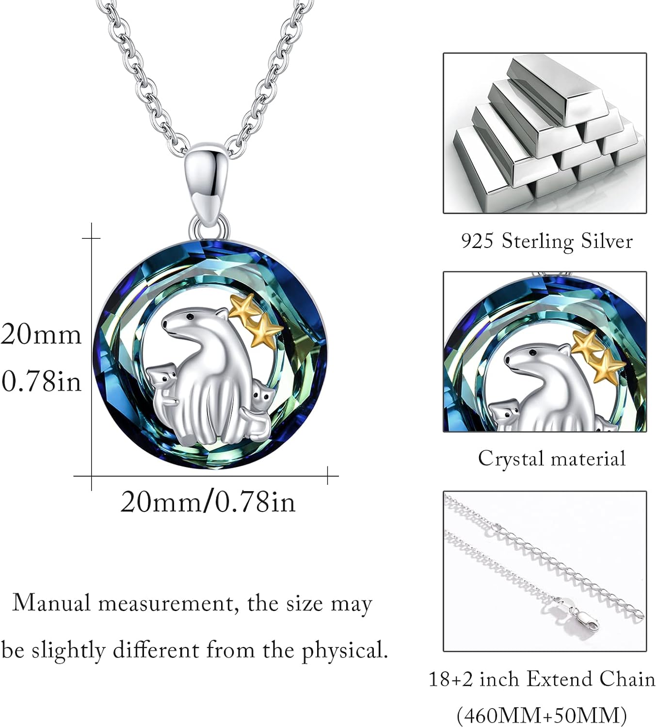 CUOKA MIRACLE Crystal Necklace 925 Sterling Silver Cute Animal Themed Pendant Necklace Crystal Jewelry Gift for Women Girls Birthday Mother`s Day Gift