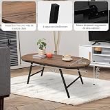 FEUFOAM Table basse pliante pour les petits espaces table basse ovale en bois et en métal, pas de montage, table basse basse pour salon, maison, bureau, marron clair - 5
