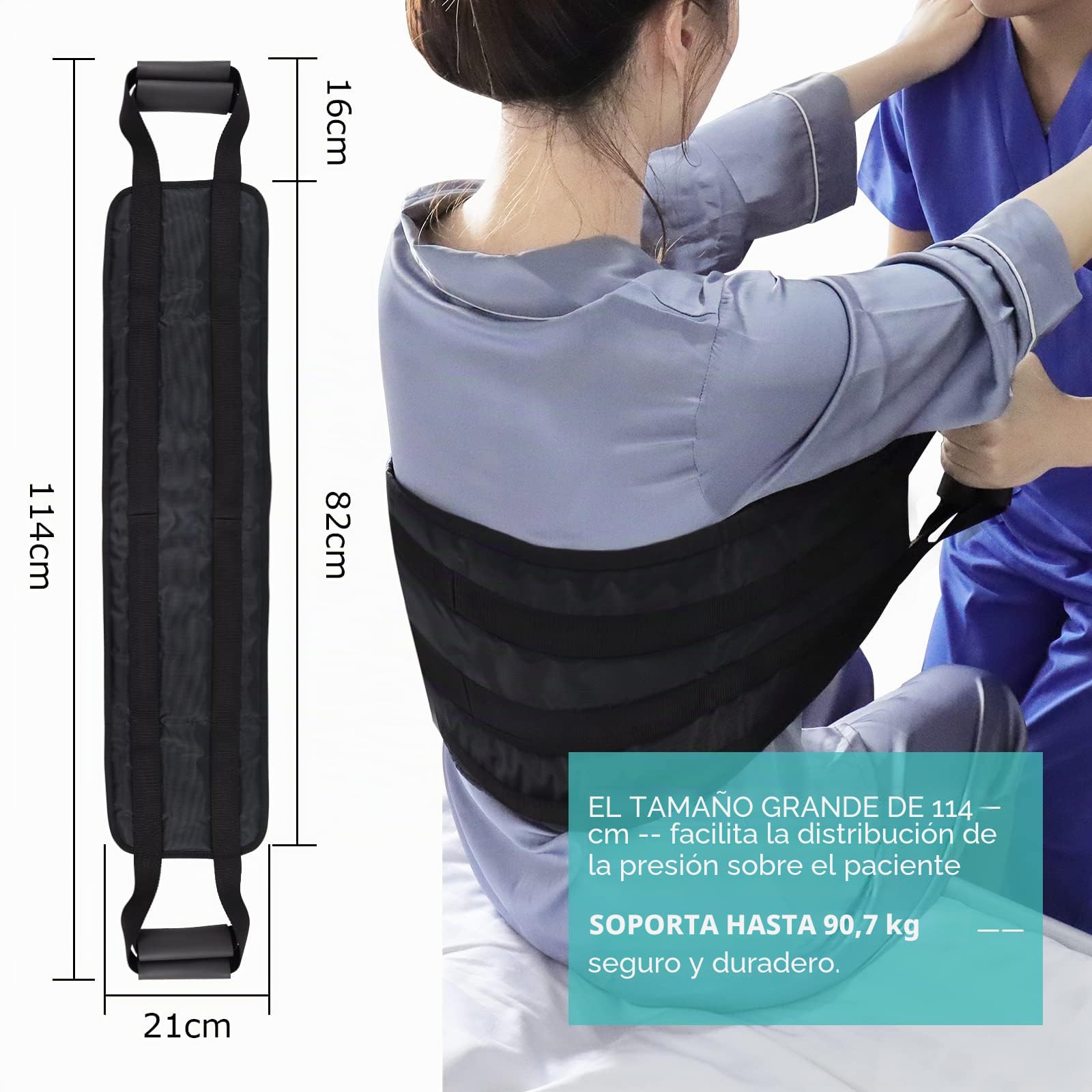 LOSCHEN: Cinturón de transferencia de 80 cm para paciente, acolchado de transferencia de cama para discapacitados, ancianos, personas mayores, lesionados, silla de ruedas, cama (negro)
