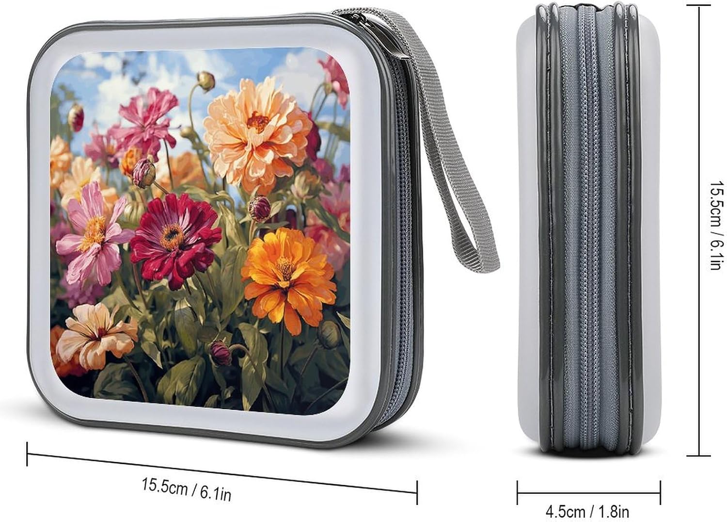 Colorful Flower CD Case 40 Capacity Hard Plastic DVD Case Portable Zipper CD Case Holder Disc Cases Storage Binder Large Storage Disc Wallet Bag for Car Home Office Travel image 2