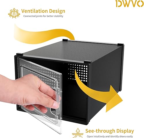 Miniatura 4 de DWVO Paquete de 12 cajas de almacenamiento de zapatos, organizador de zapatos apilable de plástico transparente para armario, se ajusta hasta talla
