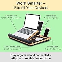 Vista 5 de Foldable Wooden Laptop Stand for Desk – Adjustable & Portable Lapdesk with Cushion – Ergonomic Wood Laptop Riser with Storage Shelf for Home, Office