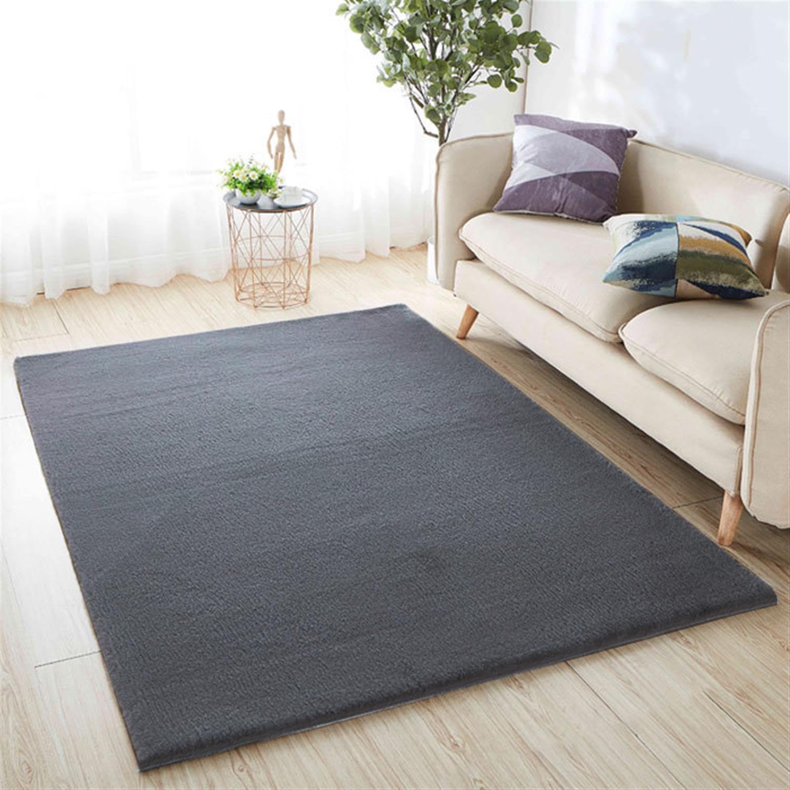 Teppiche, waschbarer Teppich, weicher Wohnztimmerteppich mit Anti-Rutsch Unterseite, Modern Kunstfell Carpet für Schlafzimmer, Esszimmer oder Kinderzimmer Deko, Dunkelgrau,Dark Grey,200x300 cm