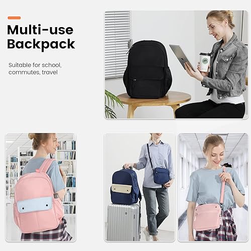 Miniatura 7 de Linda mochila 2 en 1 para mujer, mochila ligera para laptop de 15.6 pulgadas, mochilas informales, mochila resistente al agua, rosa, Rosa-1, Mochila