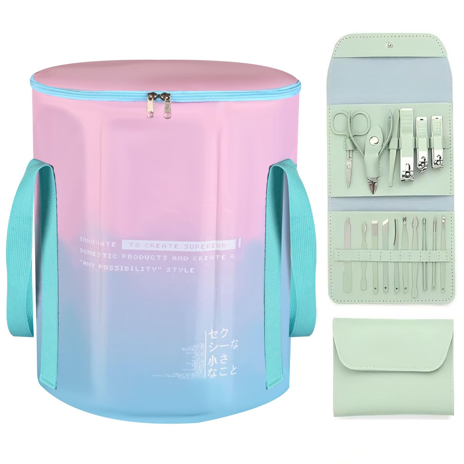 EWCEFIC 33L Folding Bucket Foot Bath, Multi-Function Portable Foot Tub Bag with Handle, Travel Outdoor Camping Portable Foot Bubbles Fishing (Teal)