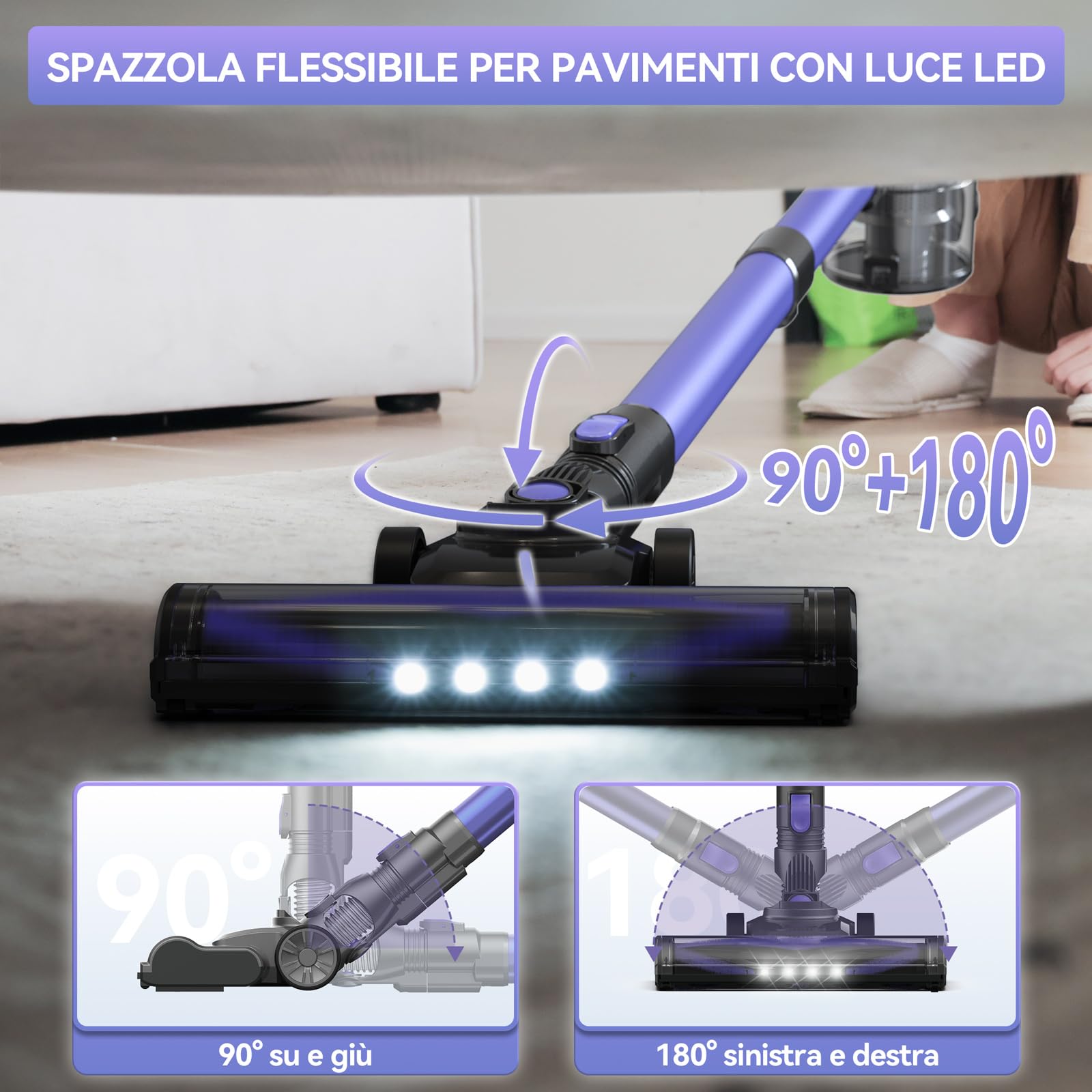 Ziaggnar Aspirapolvere Senza Fili, Scopa Elettrica Senza Fili ultraleggero 6 in 1, 55 minuti di autonomia, Anti-Avvolgimento, Aspirapolvere potente per Pavimenti/Tappeti/Peli Animali