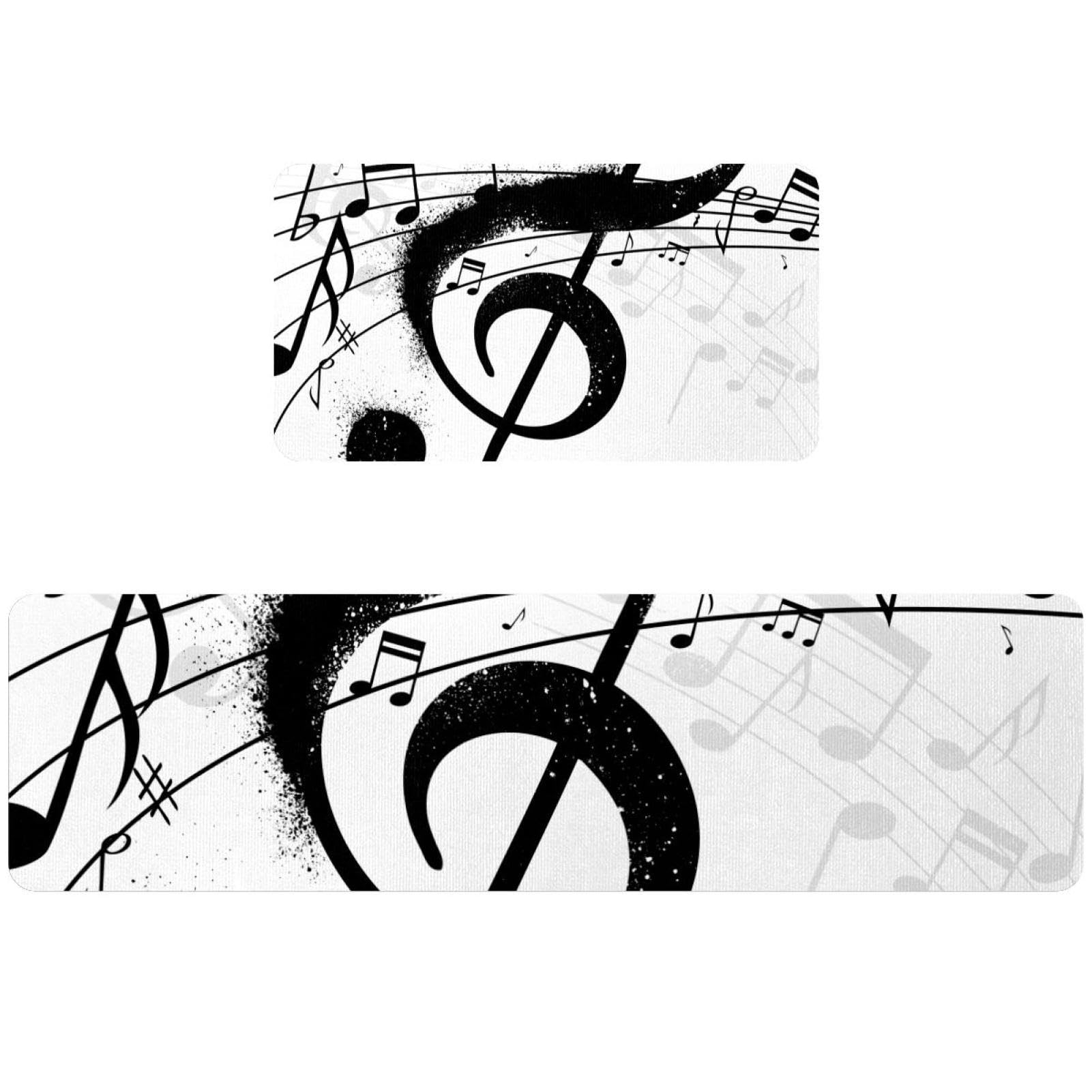 Tapis de cuisine pour couloir et buanderie motif note de musique absorbant et antidérapant
