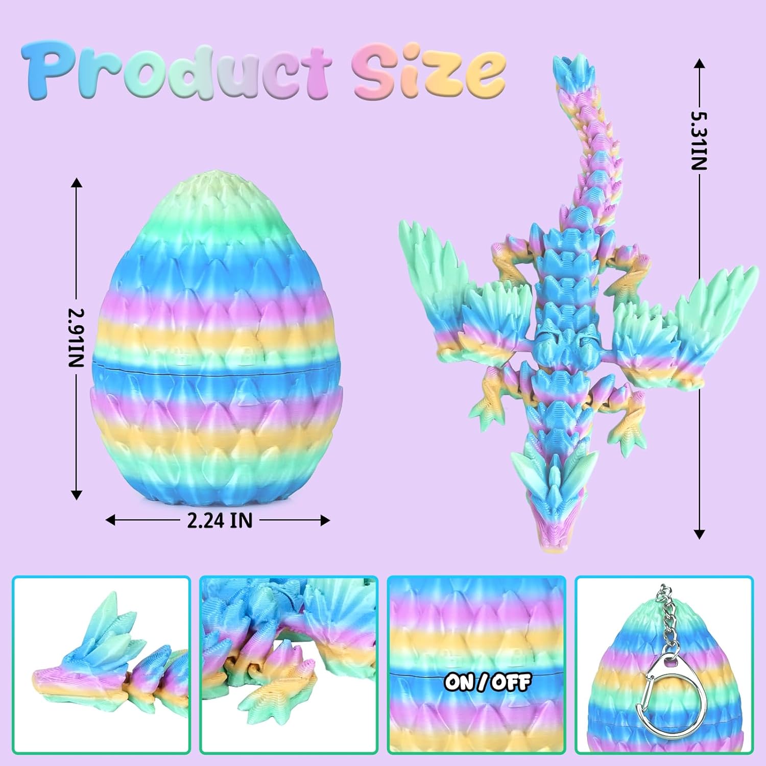 Mydhall 4PCS 3D Printed Dragon Eggs with Baby Dragon Inside Easter Basket Stuffers Christmas Tree Ornaments,Kids Toys & Gifts for Birthday,Home Decor (Candy Set)