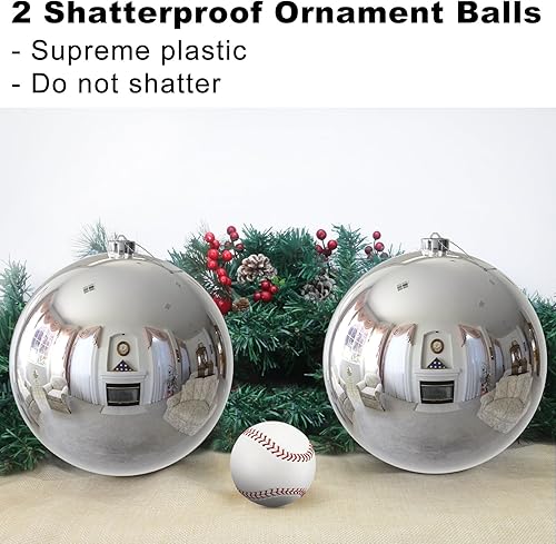 Miniatura 3 de Adornos de Navidad extragrandes plateados de 8.0 pulgadas, esferas decorativas para árbol de Navidad, bolas brillantes inastillables para colgar,