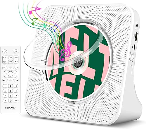 Kogoda Reproductor de CD de escritorio portátil con Bluetooth, altavoces estéreo duales, reproductor de música de CD para el hogar con control