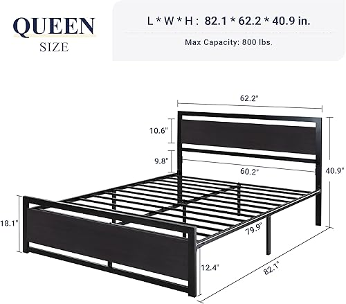 Miniatura 2 de Allewie Base de cama Queen con cabecero, base de plataforma de metal resistente con fuerte soporte, espacio de almacenamiento inferior, base de