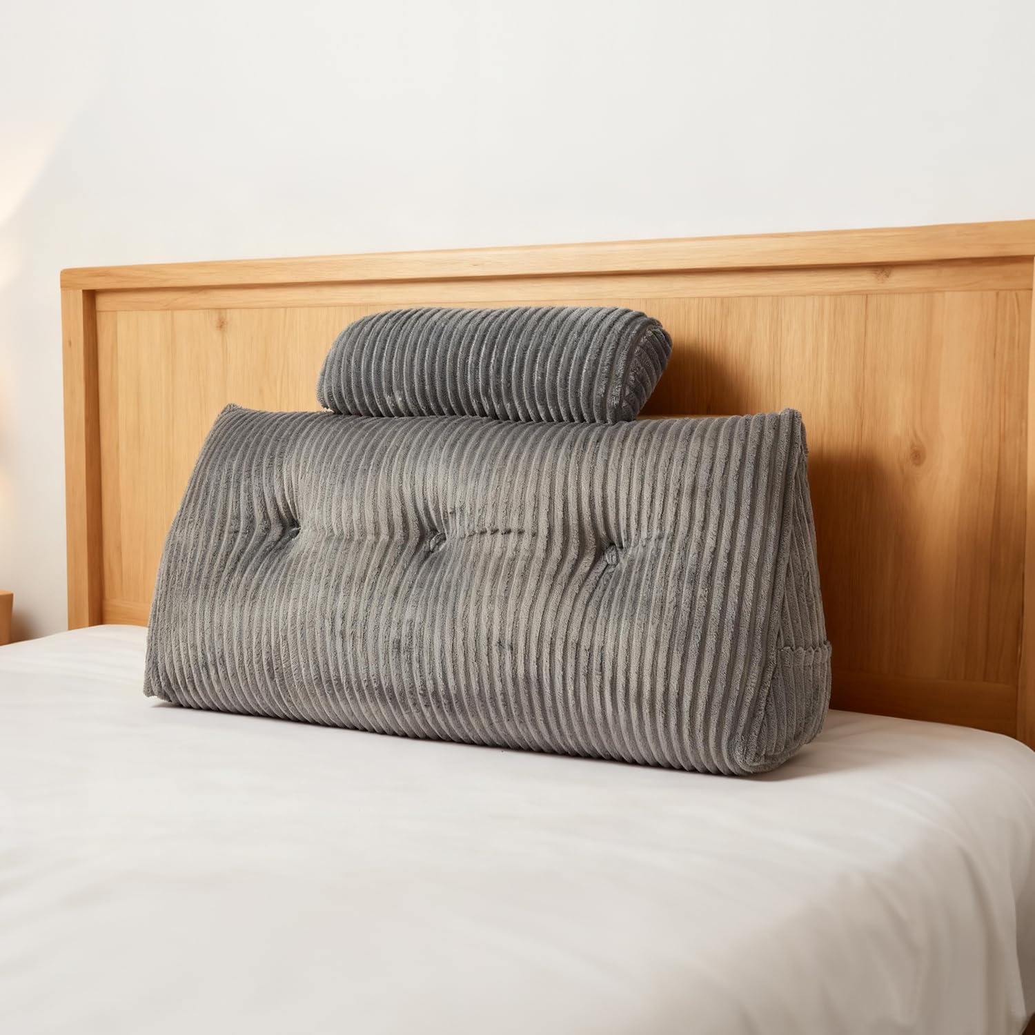 GREENSAPPIRE Headboard Pillow Wedge Back Reading Pillow for Bed Adult Large Triangular Headboard Cushion with Removable Cover Adjustable Lumbar Support Cushion for Backrest (Grey, 100CM)