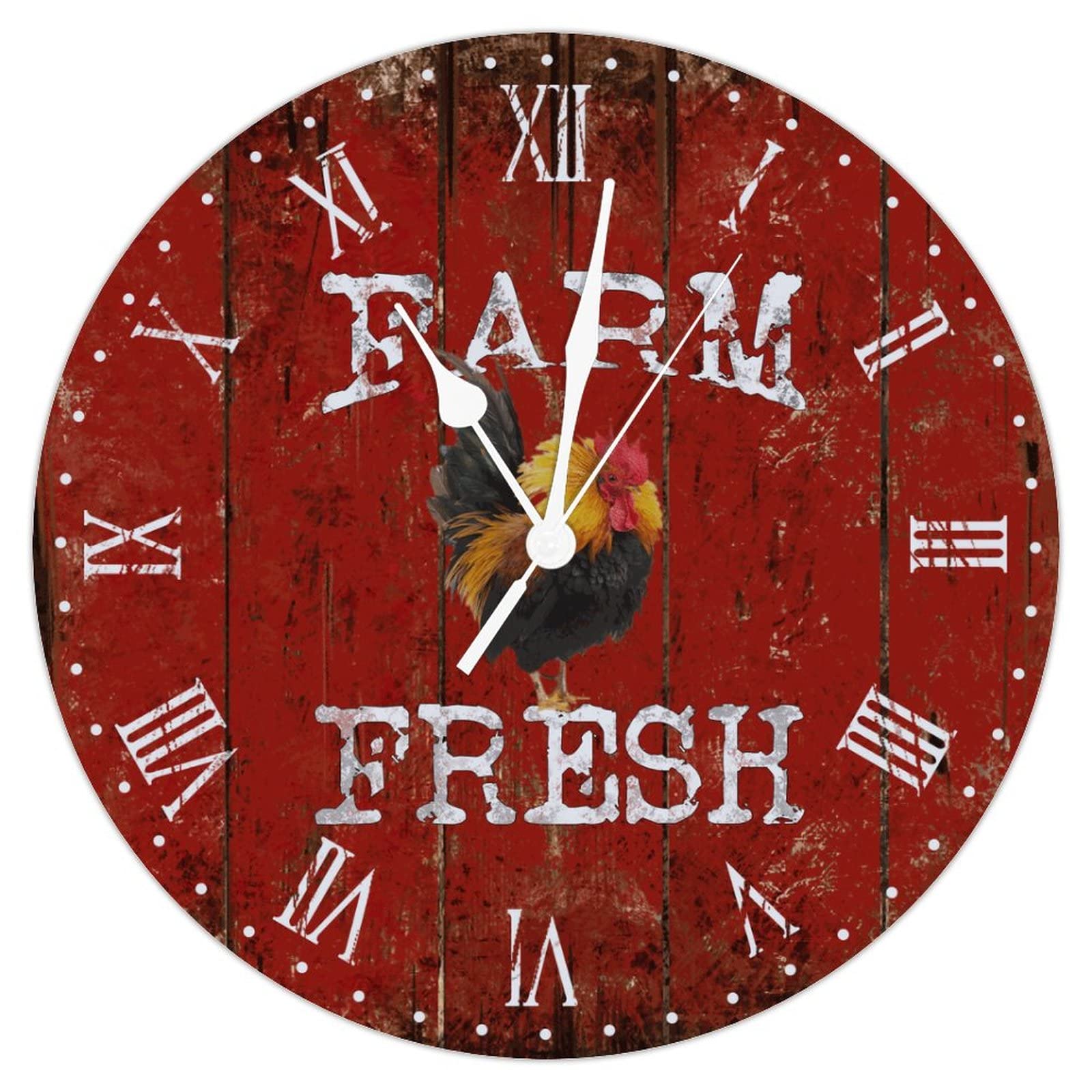 Horloge murale en bois coq bleu sarcelle de 38 cm pour cuisine de ferme