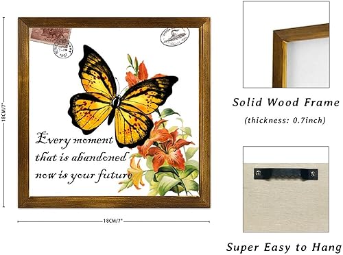Miniatura 9 de luckluccy Letrero de madera enmarcado con texto en inglés Every Moment That is Abandoned diseño de flores de mariposa amarilla decoración del hogar
