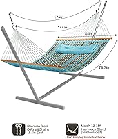 Vista 3 de Hamaca de tela acolchada doble de 12 pies con barras separadoras y almohada, capacidad de peso de 450 libras, hamaca para 2 personas para patio al