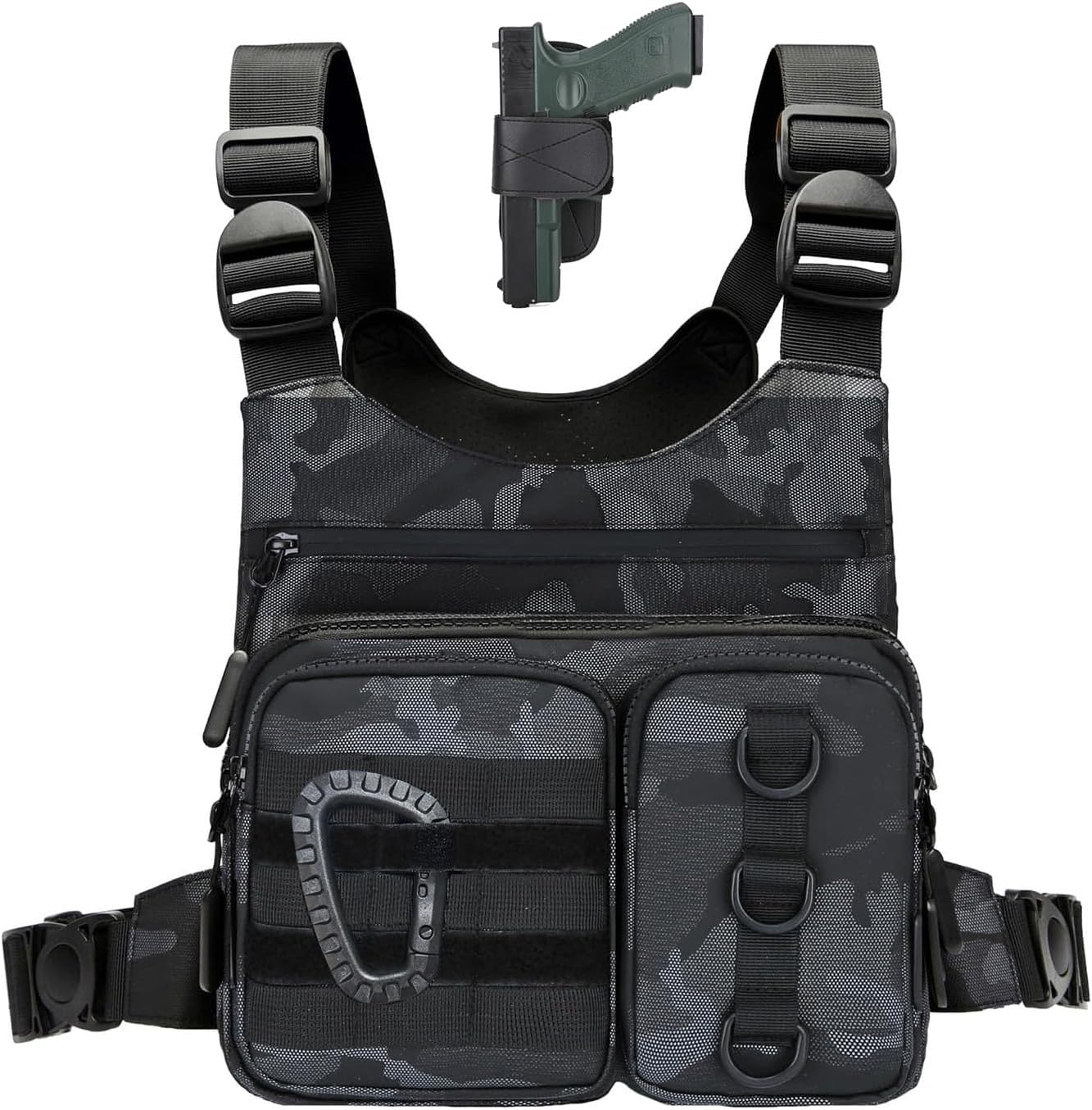 Criuage Outdoor Chest Bag for Men, Lightweight Running Vest with Water Bottle Pocket, EDC Chest Pack for Hiking, Cycling