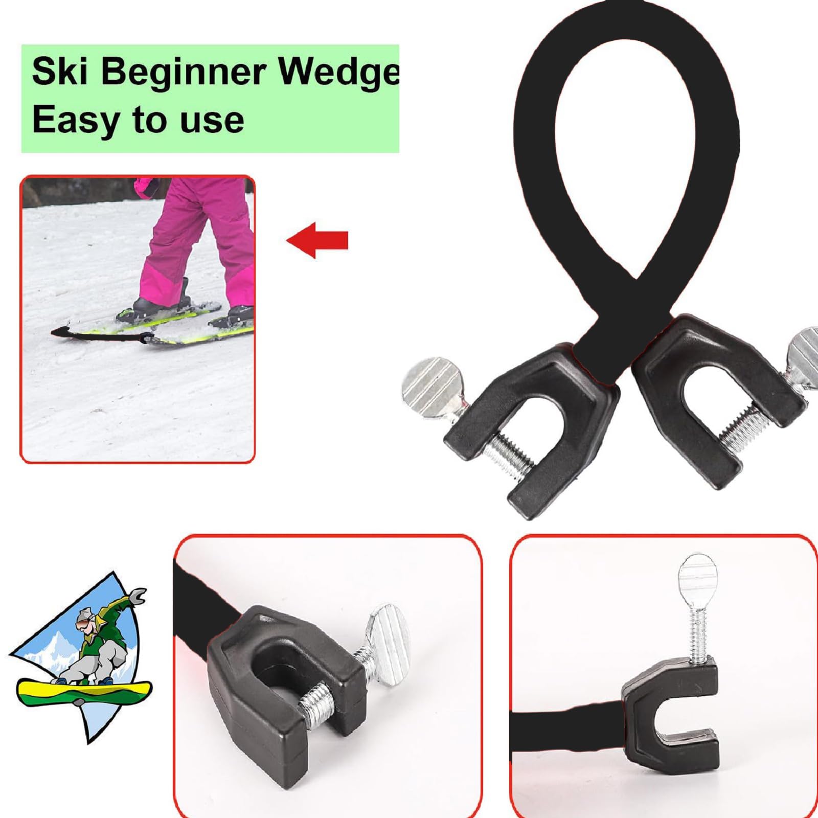 Entrenador de Conector de Punta de Esquí y Snowboard para Principiantes, Ayuda a Controlar la Velocidad (Negro)