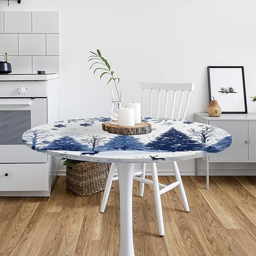 Vista 127 de Pardick Mantel redondo elástico con diseño de hojas de otoño, mantel redondo ajustable de 36 a 42 pulgadas, mantel circular impermeable, lavable