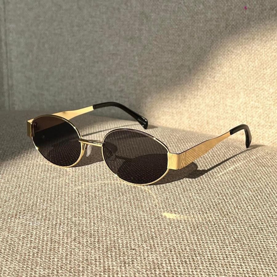 Image of Gold Frame Black Oval UV Protection Polarized Sunglasses for Men & Women Unisex Daily Beach Retro Wear