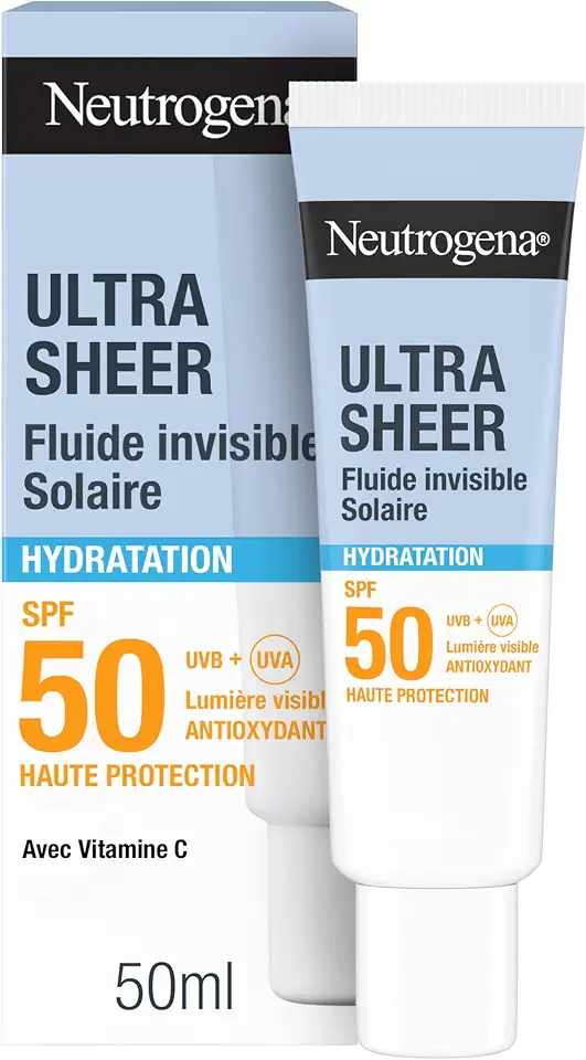 Neutrogena Crème Solaire Visage Fluide Hydratante Ultra Sheer SPF 50, 50 ml